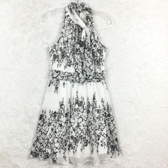 Jessica Simpson Dresses & Skirts - Jessica Simpson Womens Dress Halter Shift Above Knee‎ White Black Floral Tie 2